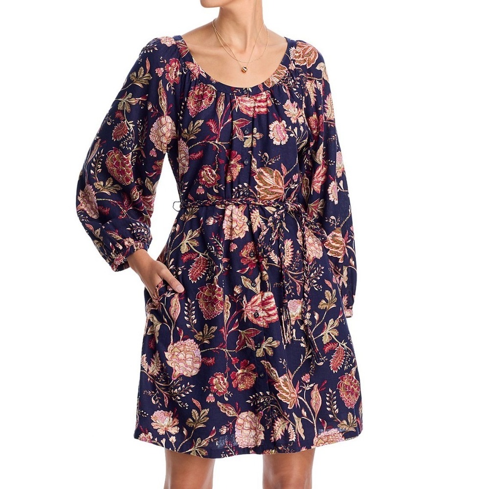 Tommy Bahama Exquisite Bloom Linen Blend Floral LS Shirt Dress Navy M NEW